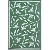 Homescapes Tapis d'extérieur résistant aux intempéries, vert et blanc, 122 x 182 cm, tapis de balcon à motif floral d'abeilles, tapis de jardin réversible