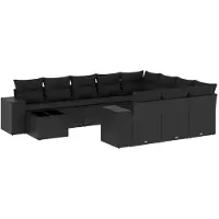 vidaXL Ensemble de salon de jardin 11 pièces avec coussins noir poly rotin