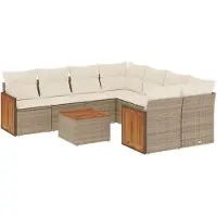 vidaXL Ensemble de salon de jardin 9 pièces avec coussins noir poly rotin
