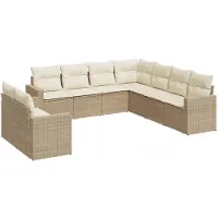 vidaXL Ensemble de salon de jardin 9 pièces avec coussins beige Poly rotin