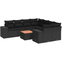 vidaXL Ensemble de salon de jardin 9 pièces avec coussins noir poly rotin