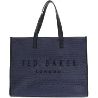 Ted Baker sac shopper Pallmer Faux Raffia Large Icon Bag Navy bleu marine