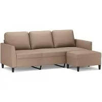 vidaXL Canapé 3 places avec pouf cappuccino brun 180 cm similicuir