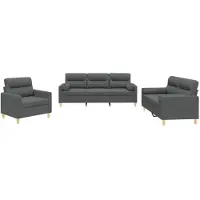 vidaXL Ensemble de canapés 3 pièces avec coussins Tissu gris foncé