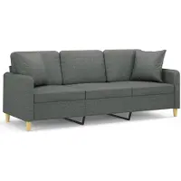 vidaXL Canapé 3 places avec oreillers gris foncé 180 cm tissu
