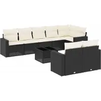 vidaXL Ensemble de salon de jardin 9 pièces avec coussins noir poly rotin