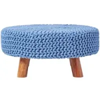 Homescapes Grand Pouf Rond En Coton Tricoté Bleu Avec Pieds