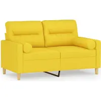 vidaXL Canapé 2 places avec coussins décoratifs jaune clair 120 cm Tissu