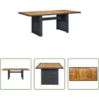The Living Store Table de jardin gris foncé Poly rotin et bois massif d'acacia
