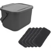 Practic Poubelle de 6 litres pour déchets organiques, grise, Bini + 5 filtres à charbon actif