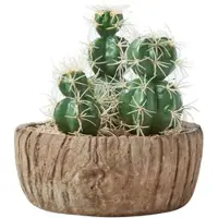 Homescapes Arrangement mini Cactus artificiels "Echinocactus" en pot effet bois 15 cm