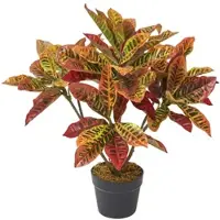 Homescapes Croton rouge plante rouge et jaune artificielle en pot, 65 cm