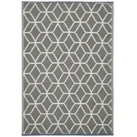 Homescapes Tapis d'extérieur résistant aux intempéries, gris et blanc, 120 x 180 cm, tapis de balcon à motifs géométriques, tapis de jardin réversible