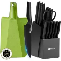 Coock Couteaux en set avec bloc et planche à découper pliante - - Couteaux de cuisine - Ciseaux - Aiguiseur de couteaux - Set d'ustensiles de cuisine 15 pièces dans un bloc à couteaux - Acier