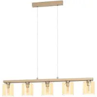 Eglo Lampe suspendue pour salle à manger Castralvo bois marron avec verre ambré