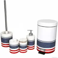 MamboCat Ensemble de salle de bain 5 pièces Atlantik maritime brosse de toilette gobelet seau distributeur de savon