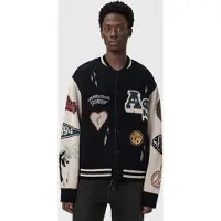 AllSaints Vestes en maille 'CHASE' crème / bleu-gris / rouge foncé / noir