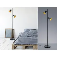 TRIO Lampadaire - noir - or - métal - 2 feux - H 144 cm
