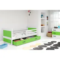 BMS Lit enfant avec espace de rangement avec matelas 90x200 FERGUS - blanc / vert