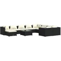 vidaXL Ensemble salon de jardin 11 pièces avec coussins Poly rotin noir