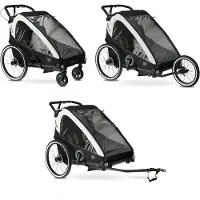 Deryan Remorque vélo V2 - Remorque vélo enfant 2 places - Poussette - Crème
