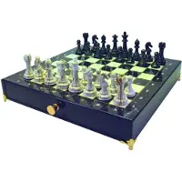 HOT Games Ensemble d'échecs aspect marbre, complet avec tiroirs et pièces