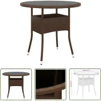 The Living Store Table de jardin Ø80x75 cm verre trempé et poly rotin brun
