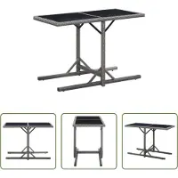 The Living Store Table de jardin anthracite 110×53×72 cm verre et poly rotin