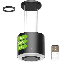CIARRA A+ 550m³/h Hotte îlot Hotte suspendue WiFi App Touch 4 vitesses Booster Recyclage de l'air VM4838B
