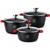 ROYAL SWISS Set de 6 poêles 28/32/36 cm – Compatible induction – Revêtement antiadhésif marbré – 3 poêles avec couvercles en verre .