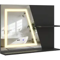 Puluomis Miroir de salle de bain Puluomi 80 x 60, miroir de salle de bain à LED avec double étagère, 3 températures de couleur réglables, anti-buée, affichage de l'heure et de la température sans buée