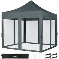 Vonroc Tente de réception - 3x3 m - Premium Easy-Up Tente de réception | Set incl. parois latérales en moustiquaire – Grise