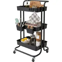 Relaxdays Chariot , 3 étages, chariot polyvalent, loisirs, bureau, salle de bain, chariot de cuisine - Dimensions : 87 x 43 x 38 cm, métal, plastique, noir