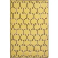 Homescapes Tapis d'extérieur résistant aux intempéries, jaune et gris, 122 x 182 cm, tapis de balcon à motif alvéolé, tapis de jardin réversible