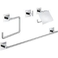 GROHE QuickFix - Start Cube - Set d'accessoires 4 en 1 pour salle de bain - Finition Chromée 41115000 (à visser ou à coller)