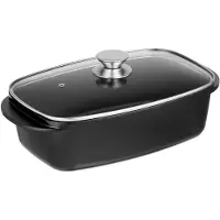 Relaxdays Récipient de cuisson avec couvercle en verre, cocotte de 5 L, récipient de cuisson universel en aluminium revêtu, pour cuisinières électriques et à gaz, noir