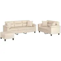 vidaXL Ensemble de canapés 3 pièces avec coussins Beige Tissu microfibre