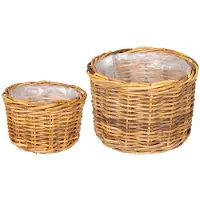 vidaXL Panier À Plantes Avec Stockage 2 Pcs Marron Rattan Kubu