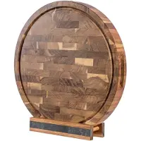 VDN Professional Cutting Board Round Acacia Wood with Juice Trench and Handles - Anti-slip Chopping Board with Holder Set - Chopping Block Headwood Ø 38 x 3.8 CM