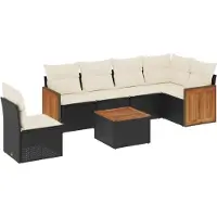 vidaXL Ensemble de salon de jardin 7 pièces avec coussins noir poly rotin
