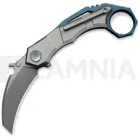 We Knife Couteau pliant Tayra, Gray & Blue Ti, Stonewash