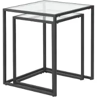 En.casa Set de 2 tables de salon Holstebro Table basse 2 pièces pour chambre à coucher Salon en verre et métal carré Set de tables d'appoint en 2 tailles Noir/transparent