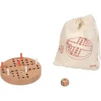Goki Jeu de ludo en bois Goki dans une pochette de rangement en coton