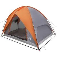 vidaXL Tente de camping avec capote anti-pluie, imperméable, forme dôme, gris et orange