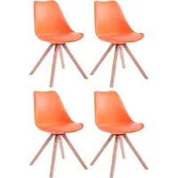 CLP - Ensemble de 4 chaises Toulouse Square, pieds en bois carrés | Couleur : orange. Structure : couleur naturelle