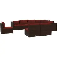 vidaXL Ensemble de salon de jardin 9 pièces avec coussins Poly rotin brun