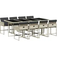 vidaXL Salon de jardin 9 pièces avec coussins gris clair Poly rotin