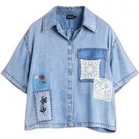 Desigual Chemisier bleu denim / bleu clair / blanc