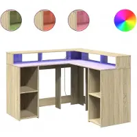 vidaXL Bureau LED Chêne Sonoma 130x130x91 cm Matériau dérivé du bois