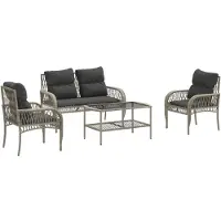 vidaXL Ensemble de salon de jardin 4 pièces avec coussins gris clair Poly rotin